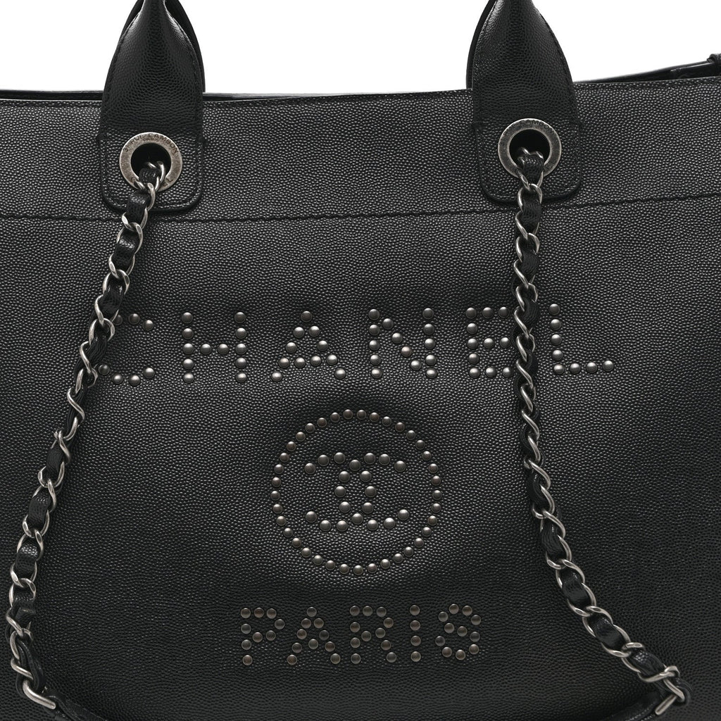 Caviar Small Studded Deauville Tote Black
