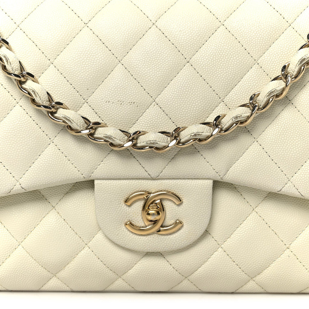 Caviar Quilted Jumbo Double Flap White