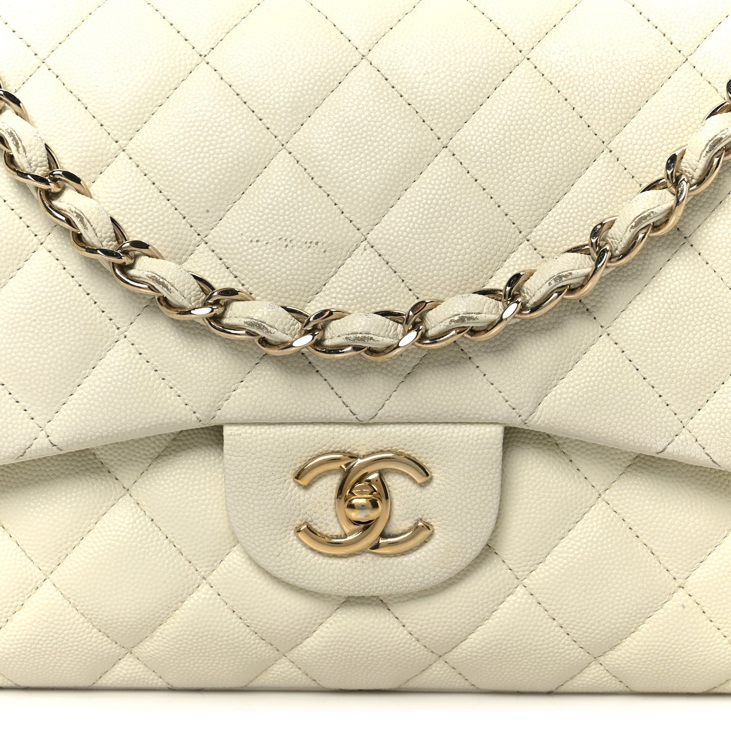 Caviar Quilted Jumbo Double Flap White