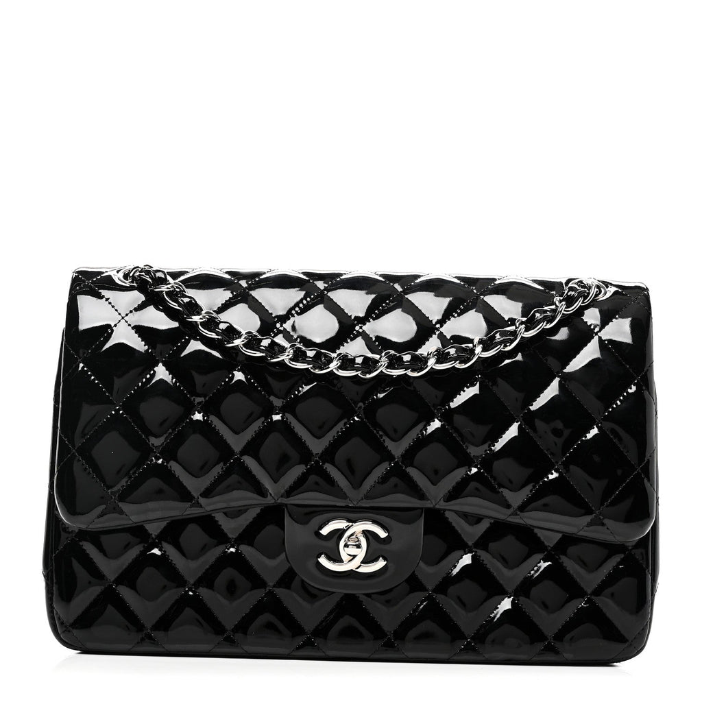 Patent Quilted Jumbo Double Flap Black