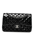 Patent Quilted Jumbo Double Flap Black