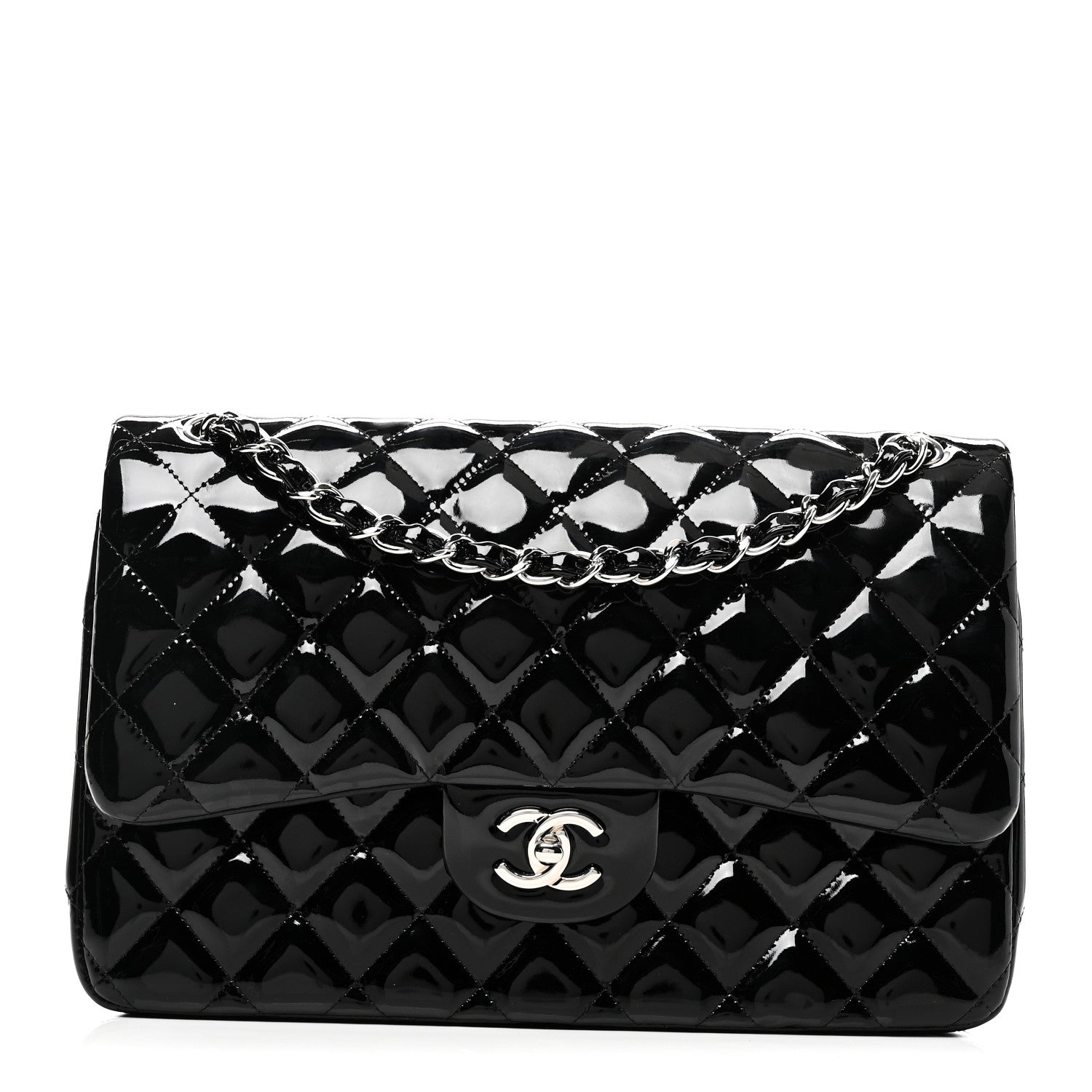 Patent Quilted Jumbo Double Flap Black