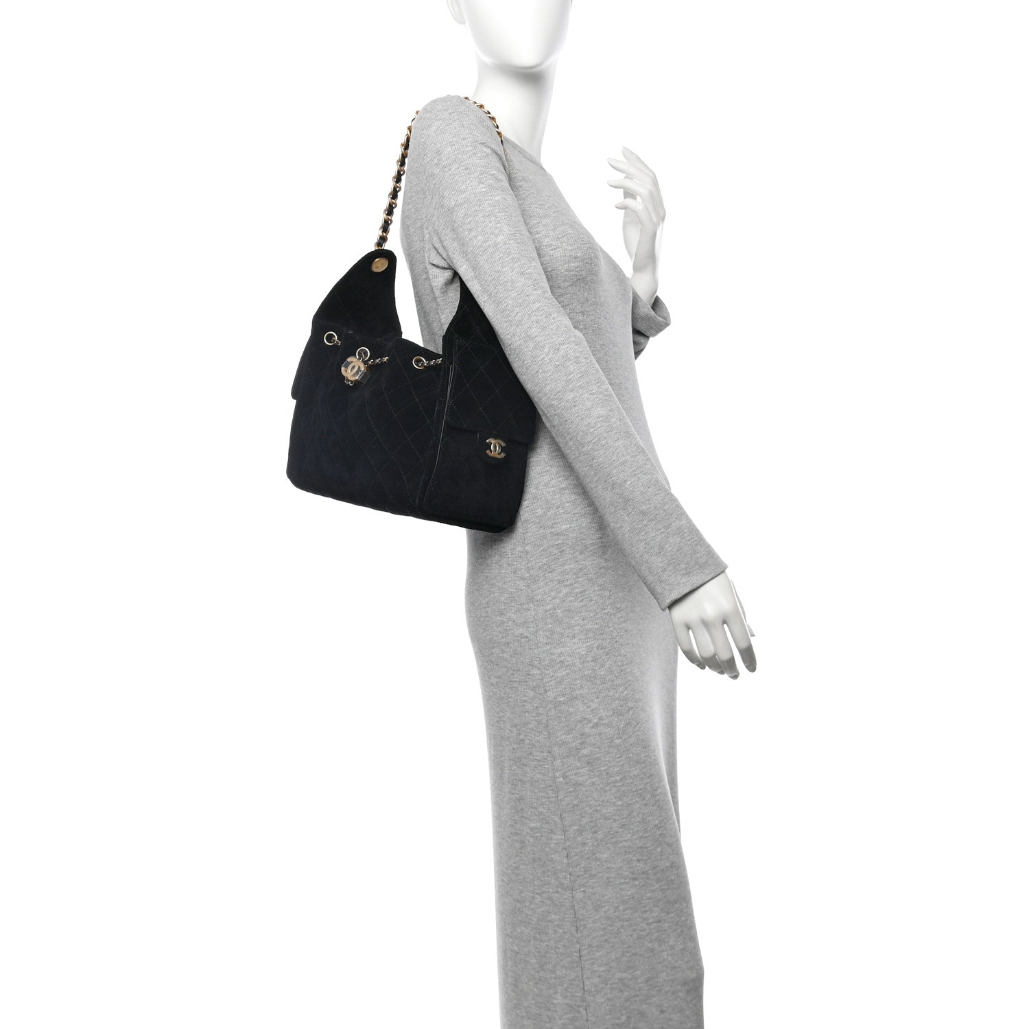 Suede Quilted Small Chanel 25 Handbag Black