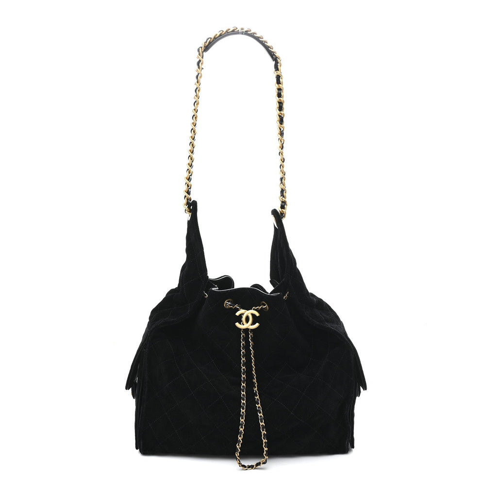 Suede Quilted Medium Chanel 25 Handbag Black