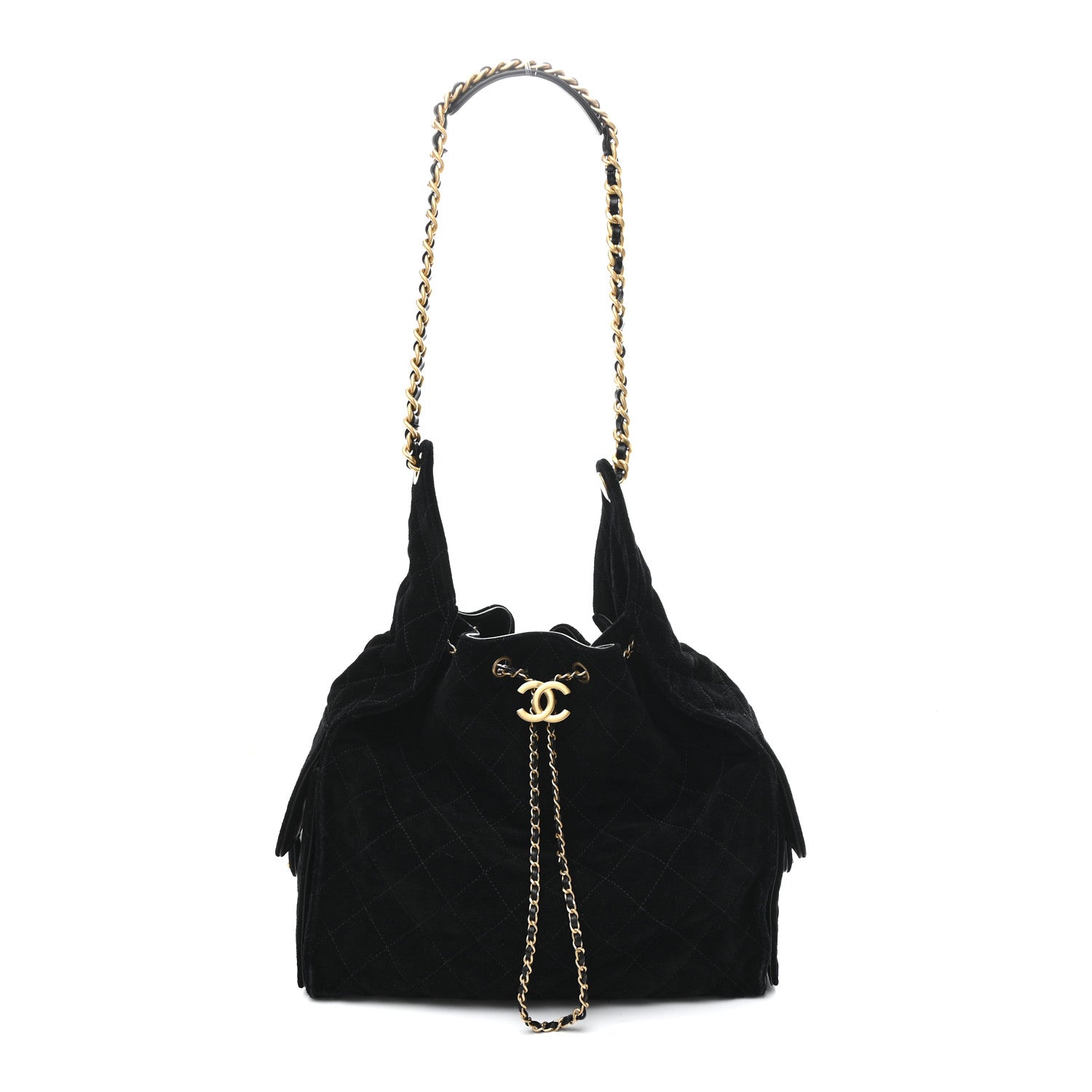 Suede Quilted Medium Chanel 25 Handbag Black