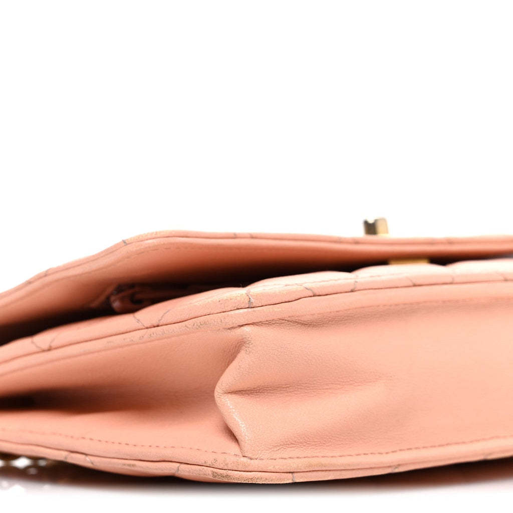 Lambskin Quilted CC Pearl Crush Wallet on Chain WOC Light Orange