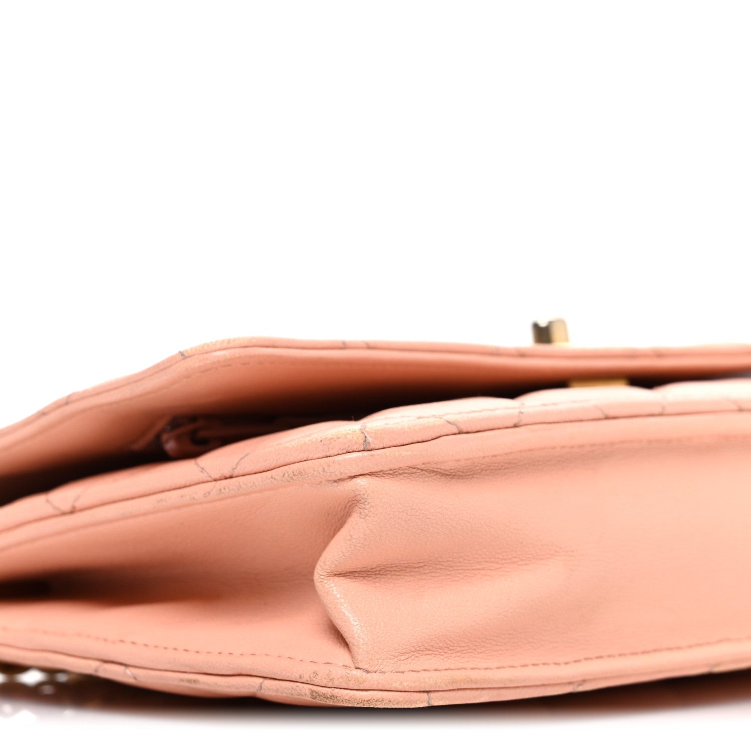 Lambskin Quilted CC Pearl Crush Wallet on Chain WOC Light Orange