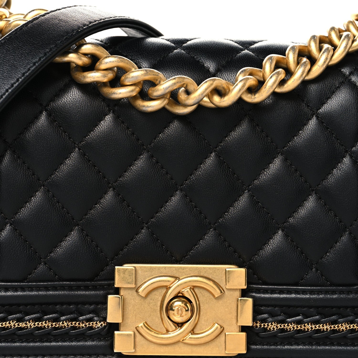 Lambskin Quilted Small Chain Detail Boy Flap Black