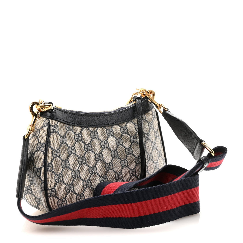 GG Supreme Monogram Textured Dollar Calfskin Web Small Ophidia GG Handbag Beige Blue