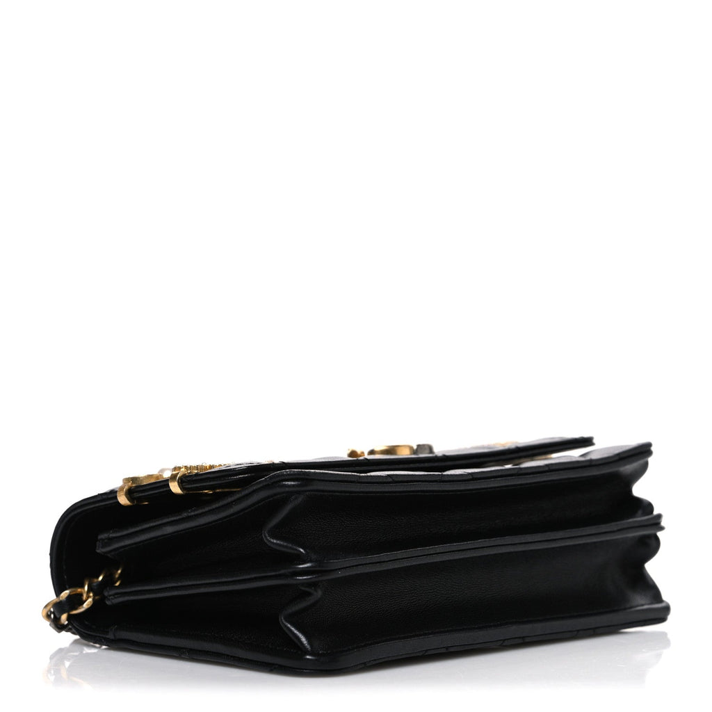 Lambskin Quilted Coco Clips Mini Wallet On Chain WOC Black