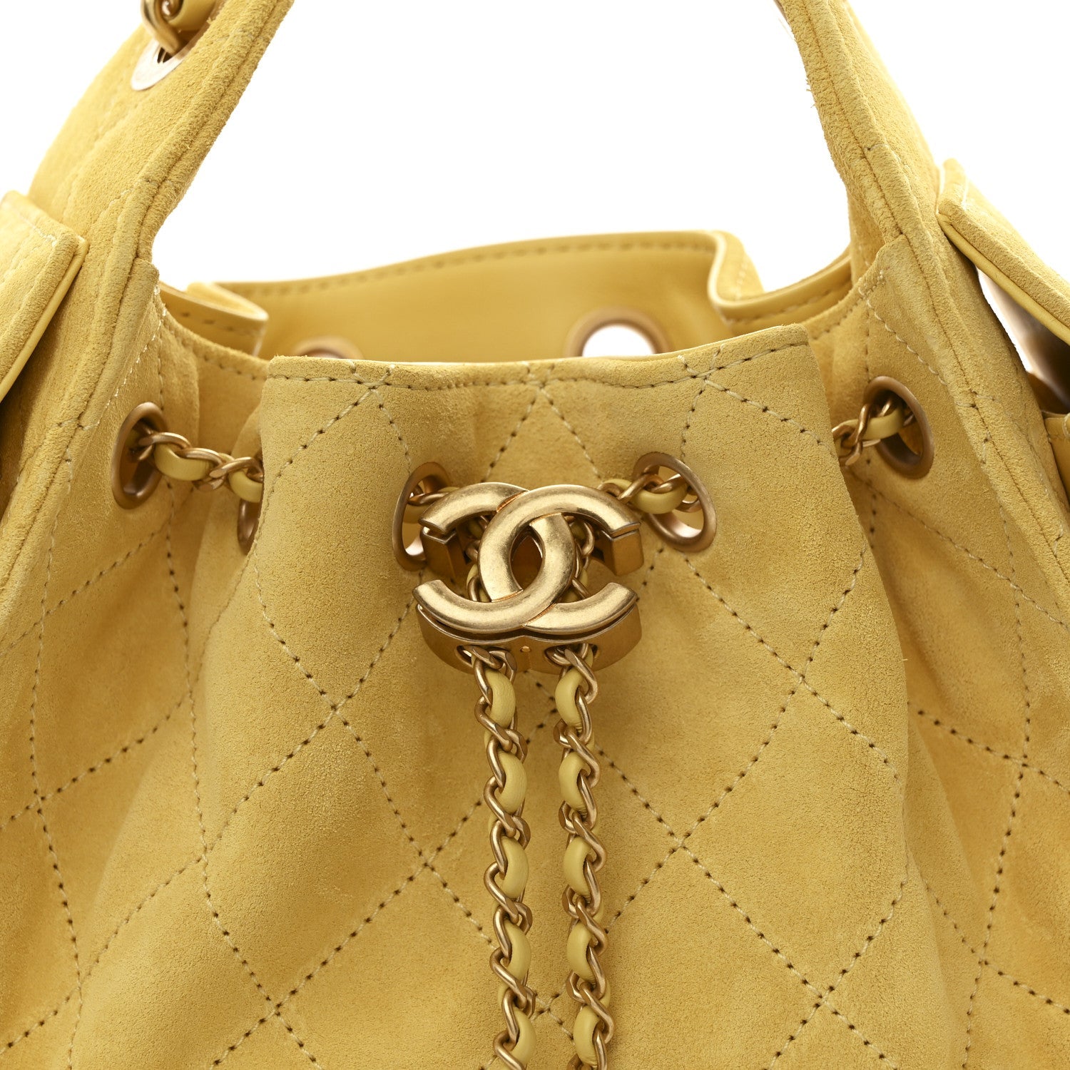 Suede Quilted Mini Chanel 25 Handbag Yellow