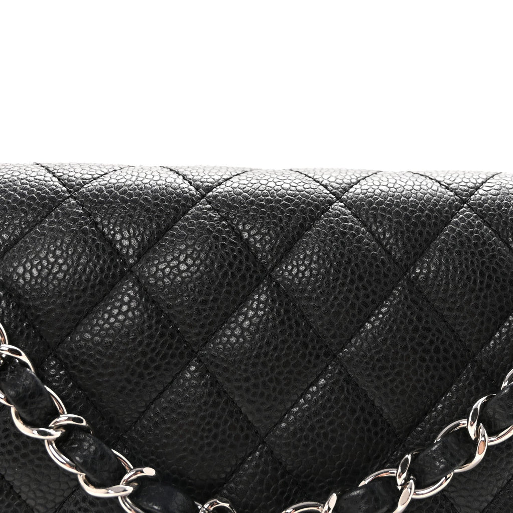 Caviar Quilted Medium Double Flap Black