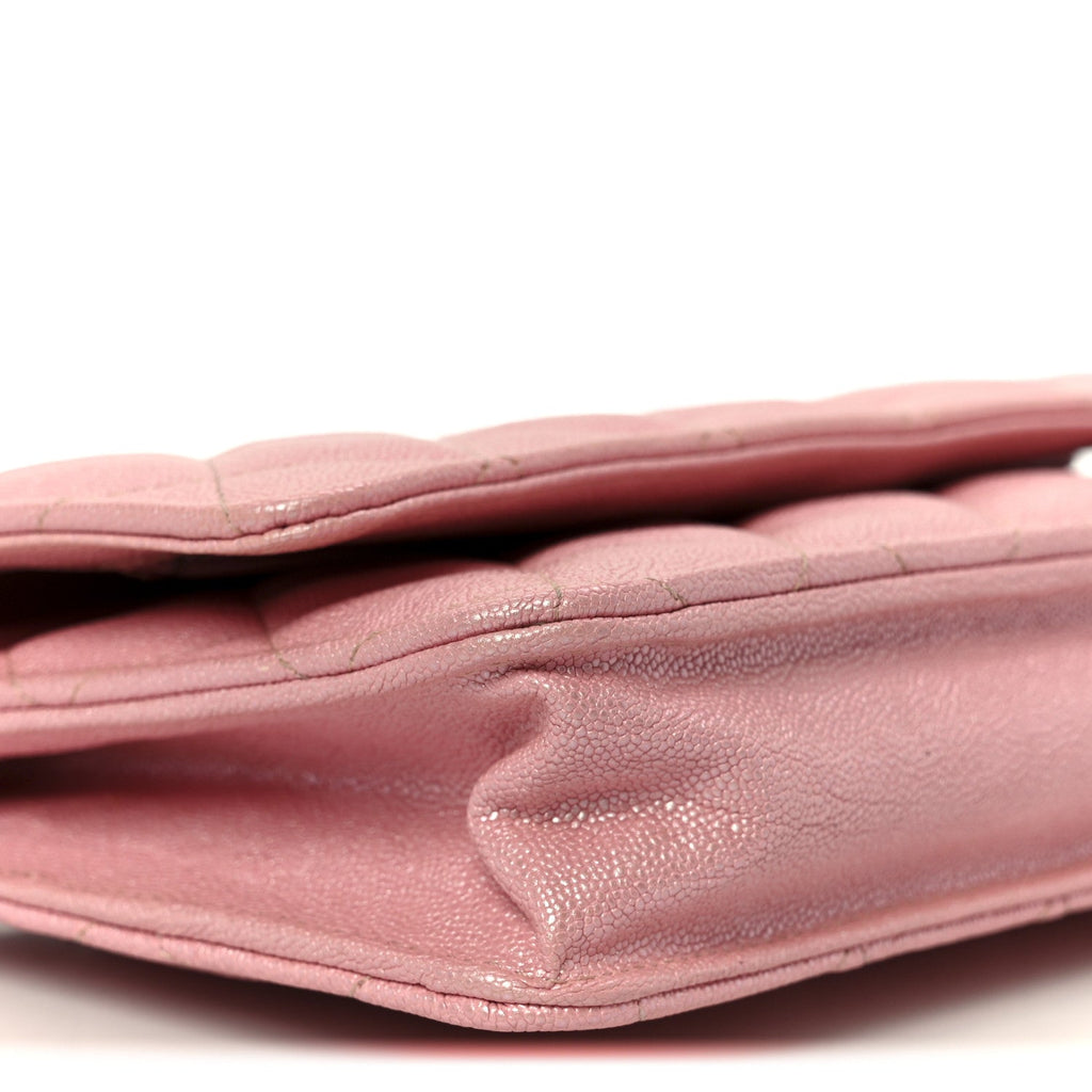Iridescent Caviar Quilted Wallet on Chain WOC Rose Pink