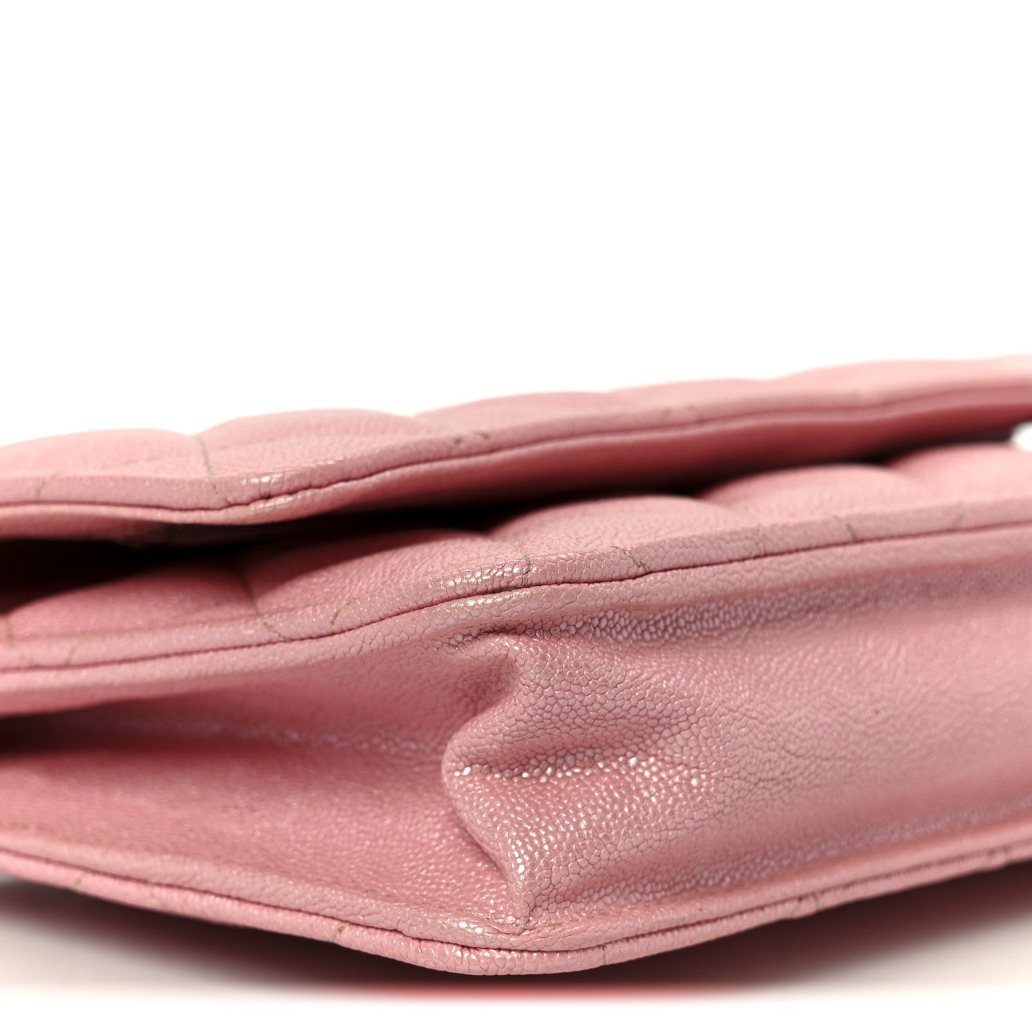 Iridescent Caviar Quilted Wallet on Chain WOC Rose Pink