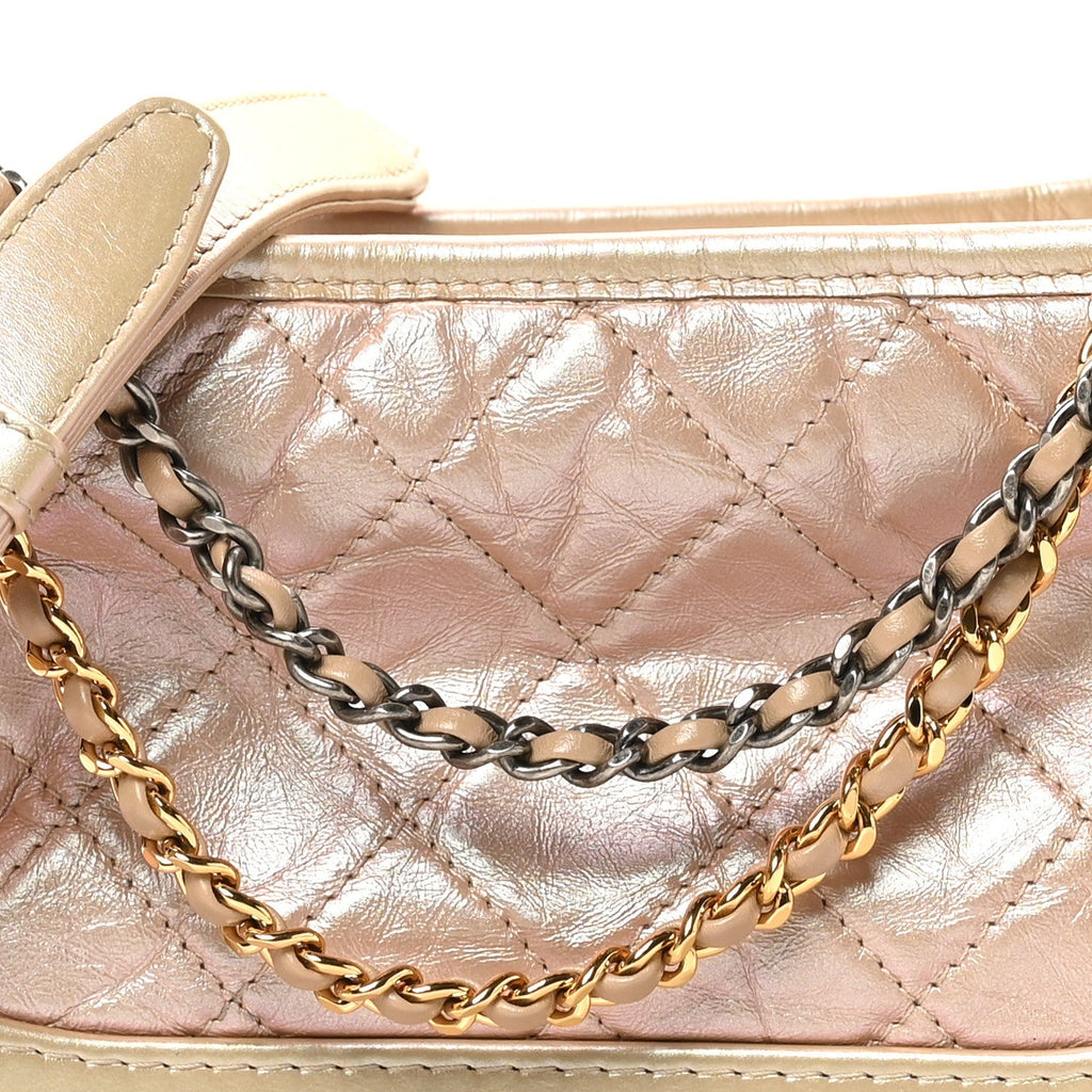 Iridescent Aged Calfskin Quilted Small Gabrielle Hobo Light Pink