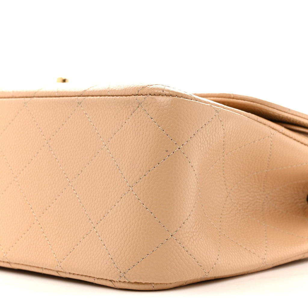 Caviar Quilted Jumbo Double Flap Beige