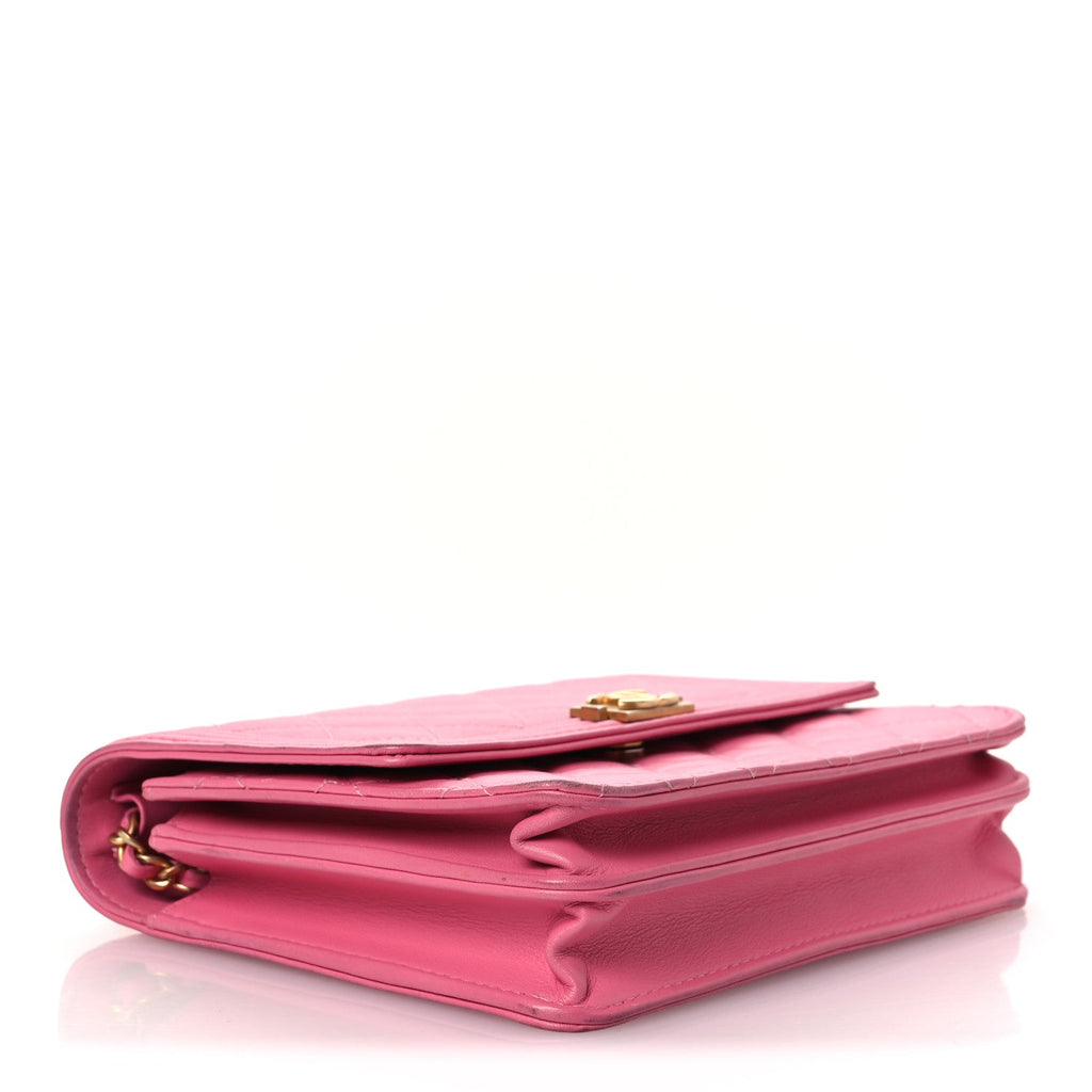 Lambskin Quilted Boy Square Wallet on Chain WOC Pink