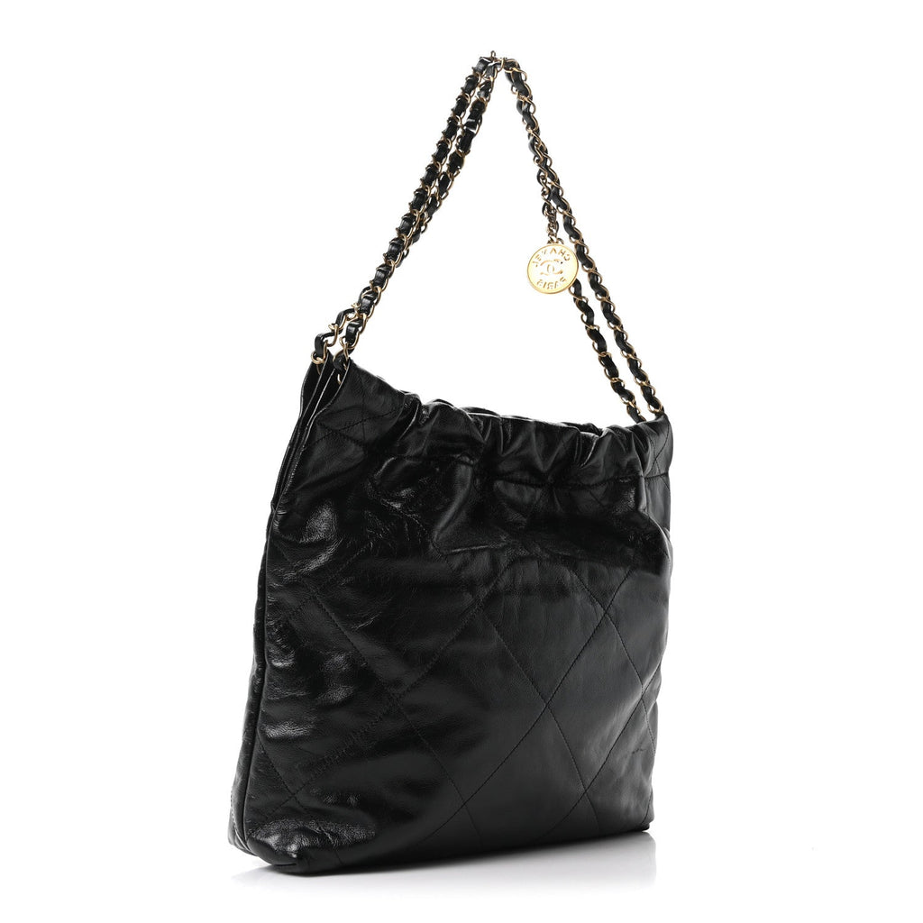 Shiny Calfskin Quilted Small Chanel 22 Black