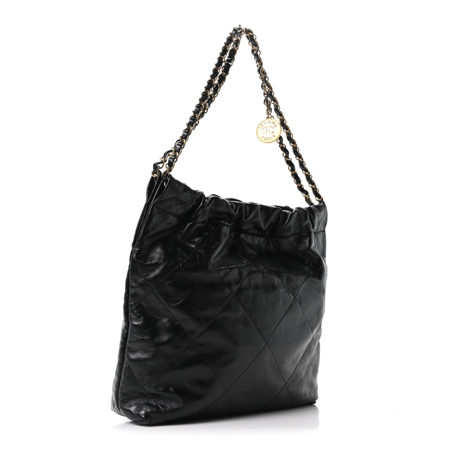 Shiny Calfskin Quilted Small Chanel 22 Black