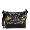 Metallic Crumpled Goatskin Quilted Small Gabrielle Hobo Black Gold