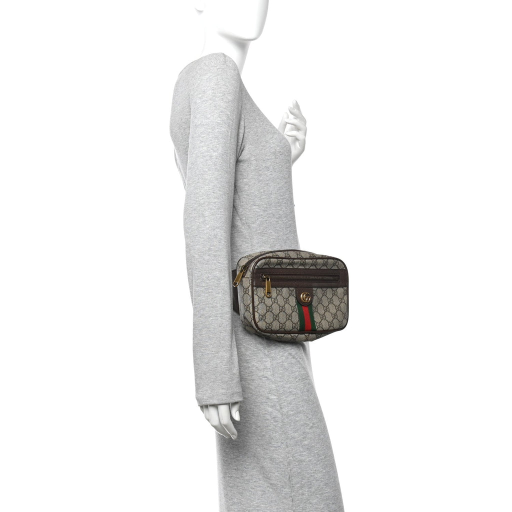 Soft GG Supreme Monogram Medium Ophidia Belt Bag Dark Brown