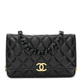 Lambskin Resin Quilted Wallet On Chain WOC Black