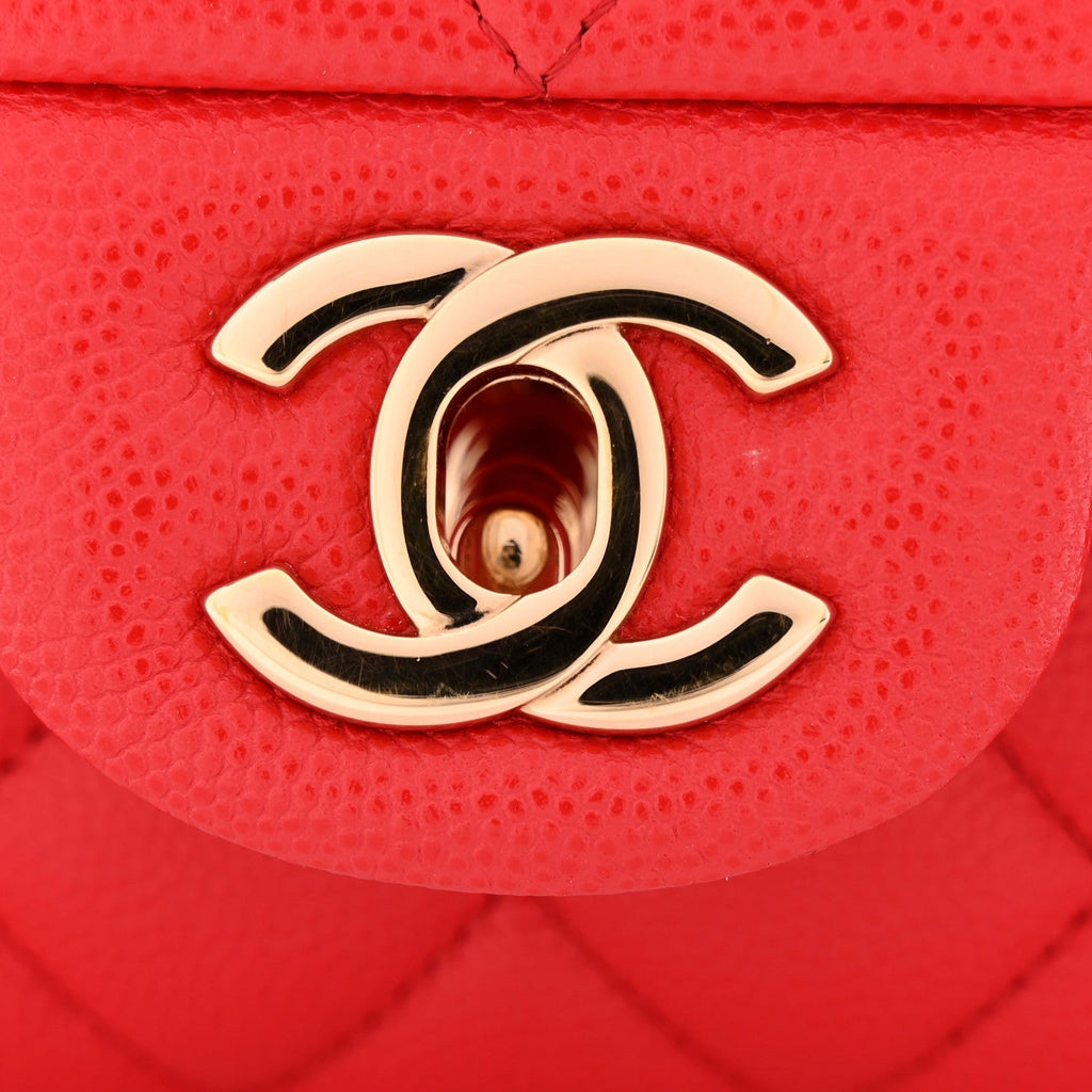 Caviar Quilted Medium Double Flap Red
