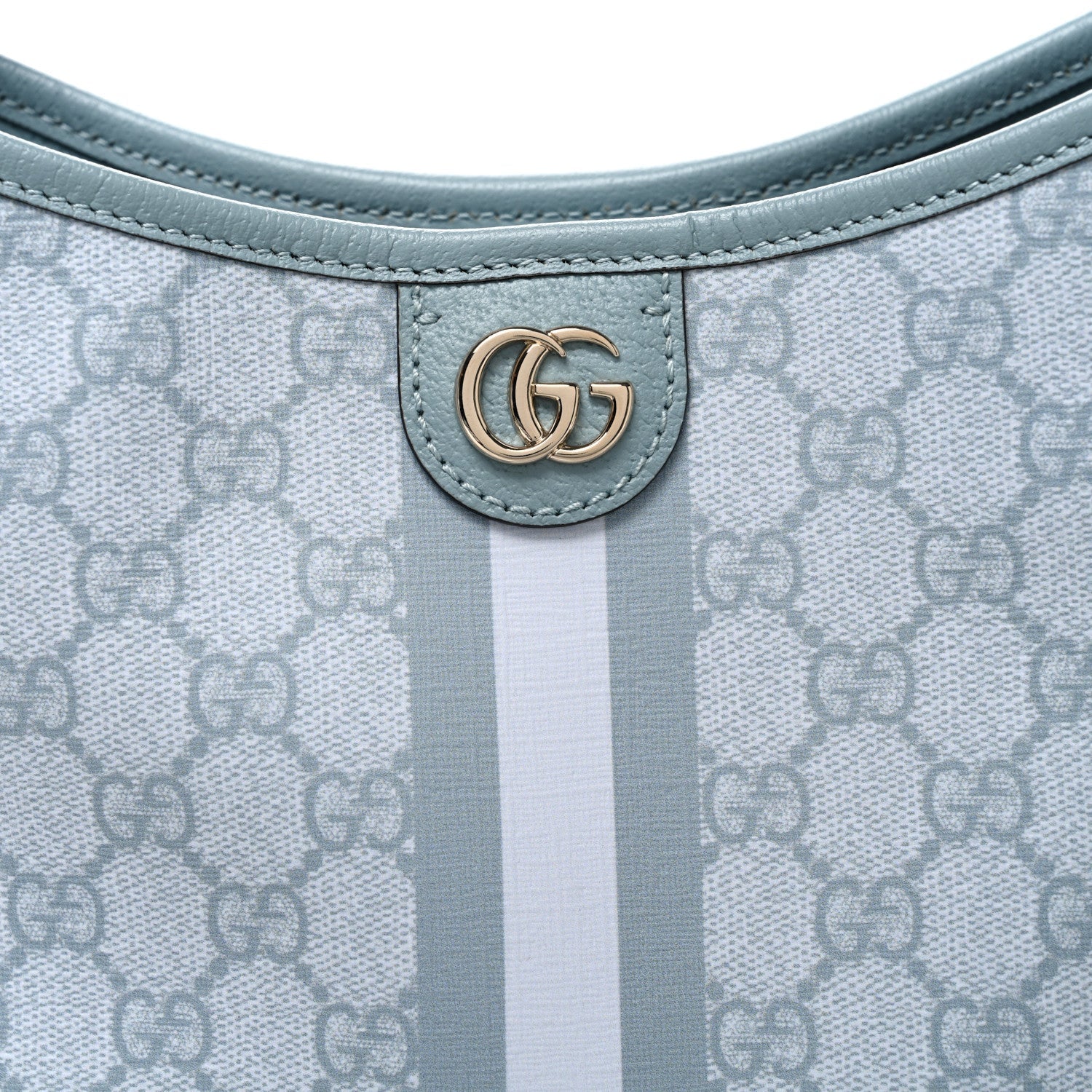 GG Supreme Monogram Textured Dollar Calfskin Web Small Ophidia Bucket Shoulder Bag Dusty Blue
