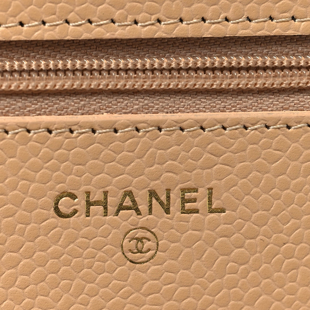 Caviar Quilted Wallet on Chain WOC Beige