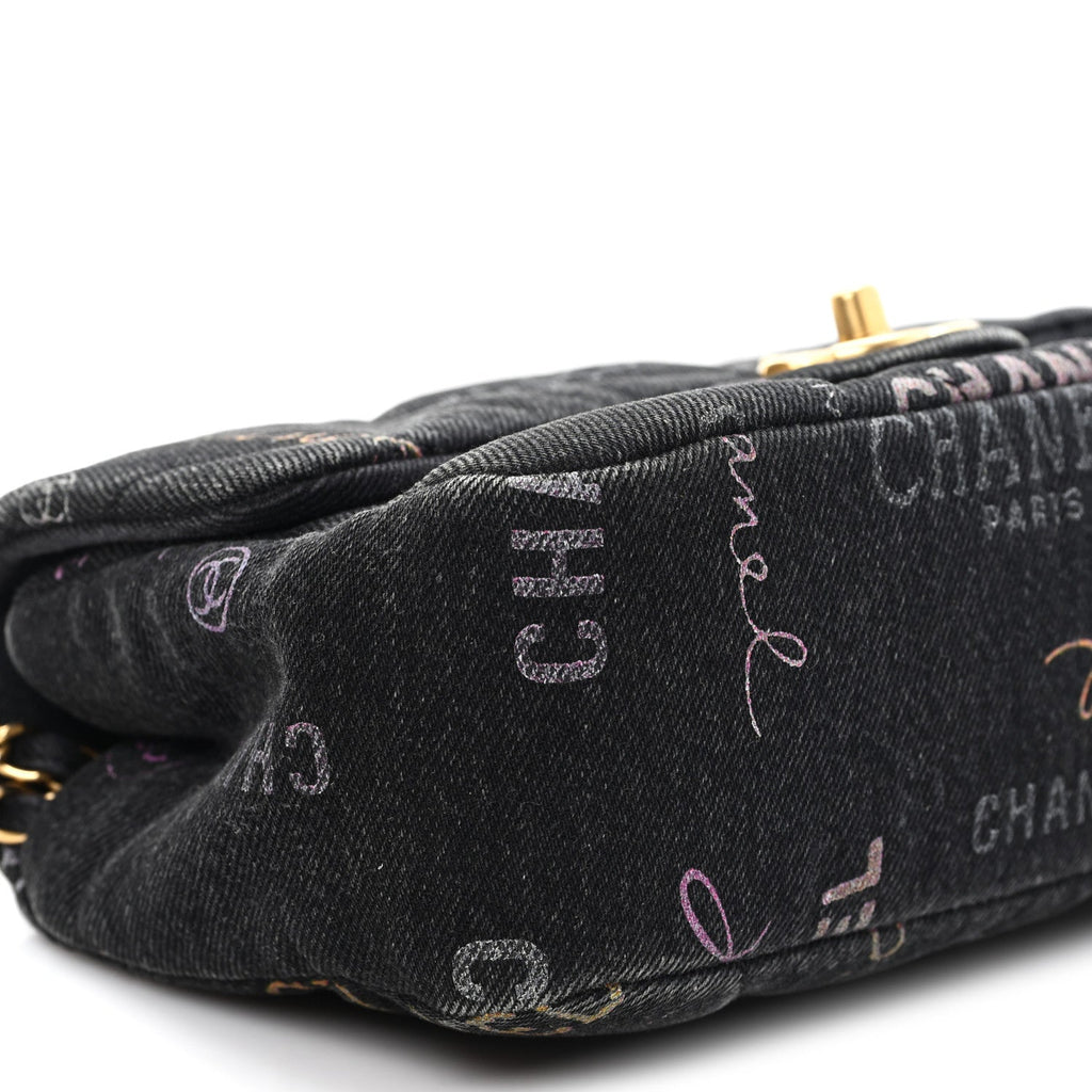 Denim Quilted Denim Mood Mini Rectangular Flap Black Multicolor