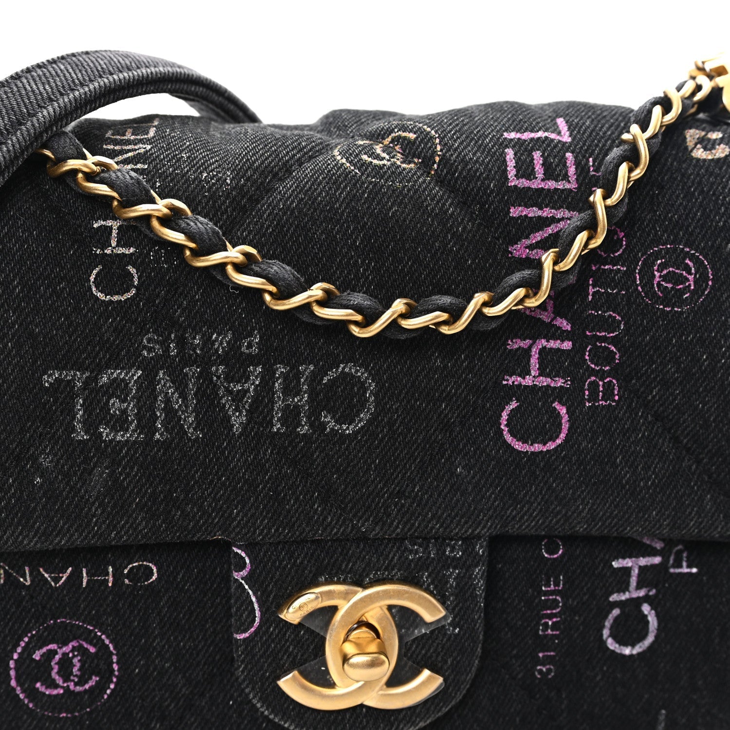 Denim Quilted Denim Mood Mini Rectangular Flap Black Multicolor