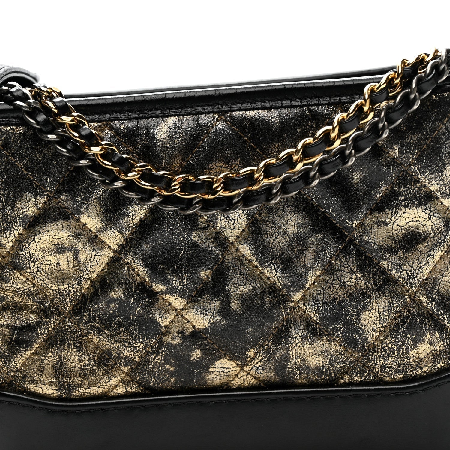 Metallic Crumpled Goatskin Quilted Small Gabrielle Hobo Black Gold