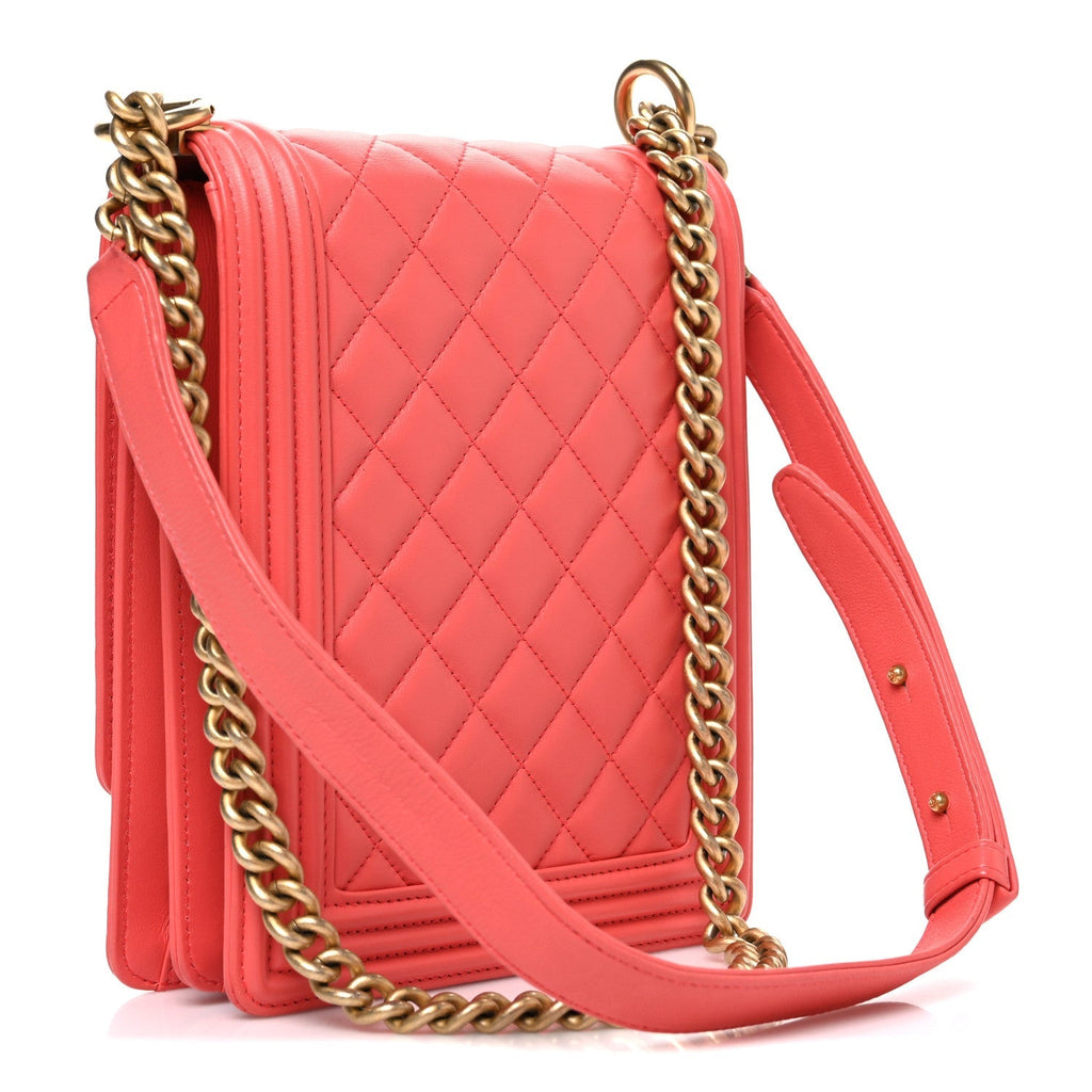 Calfskin Quilted North South Boy Flap Coral