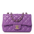 Lambskin Quilted Mini Rectangular Flap Purple