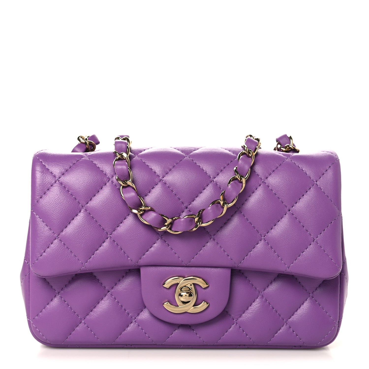 Lambskin Quilted Mini Rectangular Flap Purple