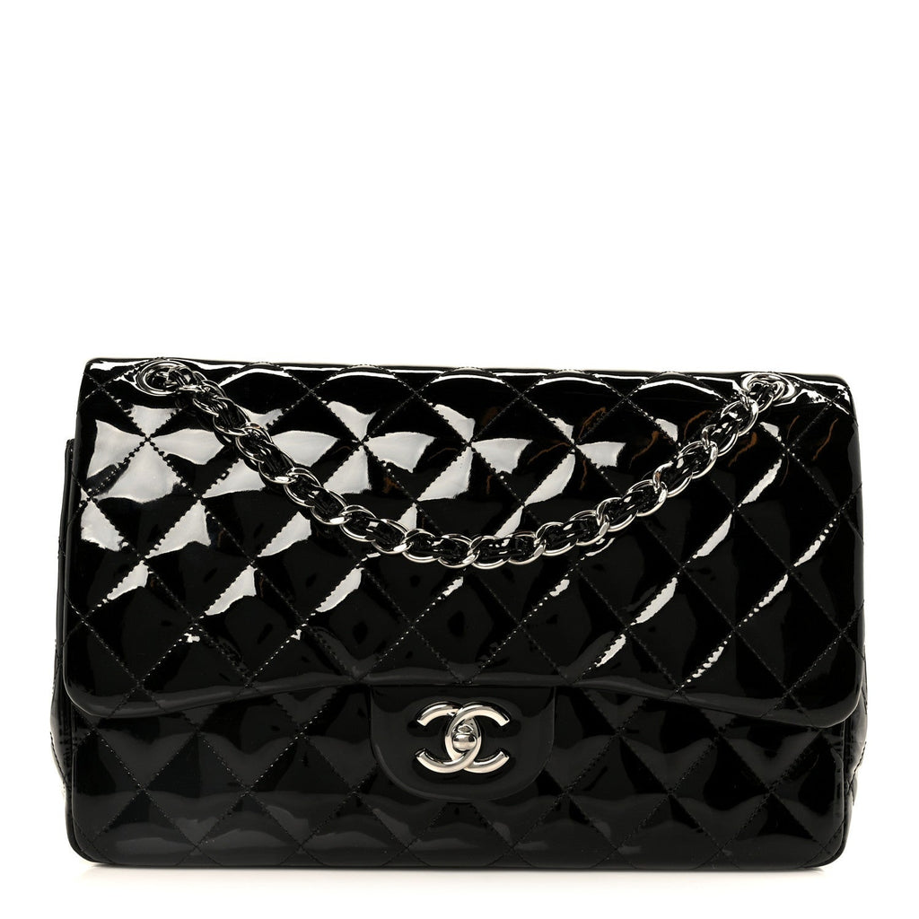 Patent Quilted Jumbo Double Flap Black