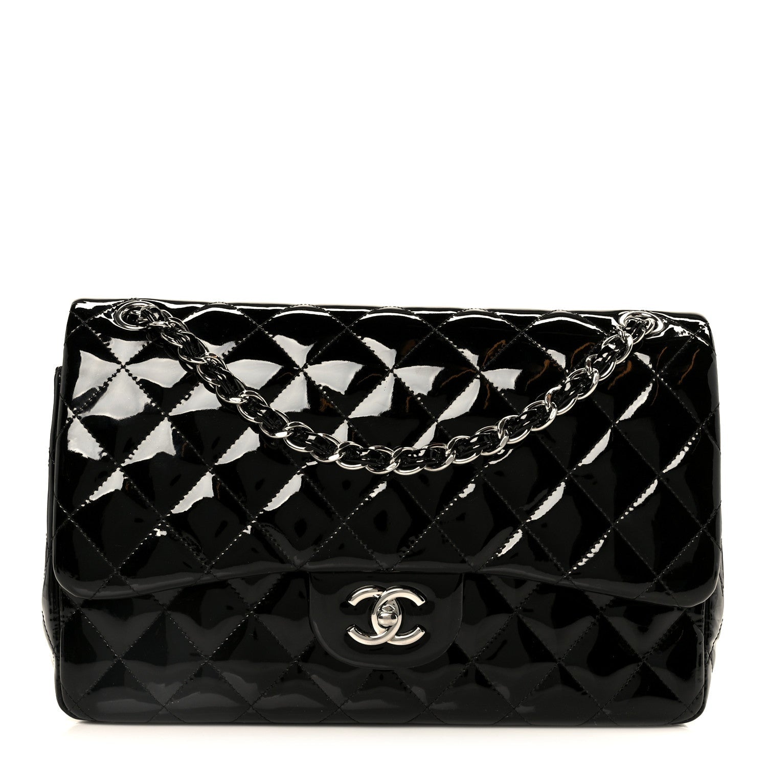 Patent Quilted Jumbo Double Flap Black