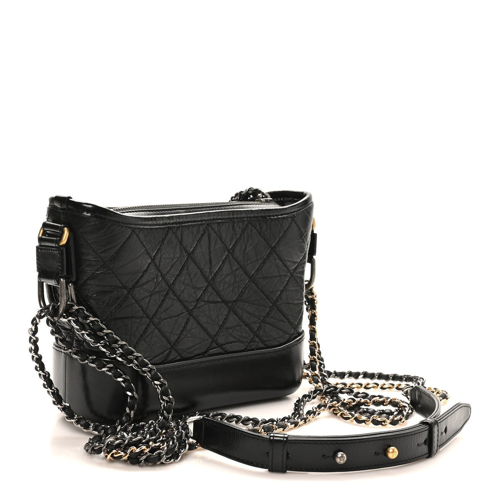 Aged Calfskin Quilted Small Gabrielle Logo Hobo Black