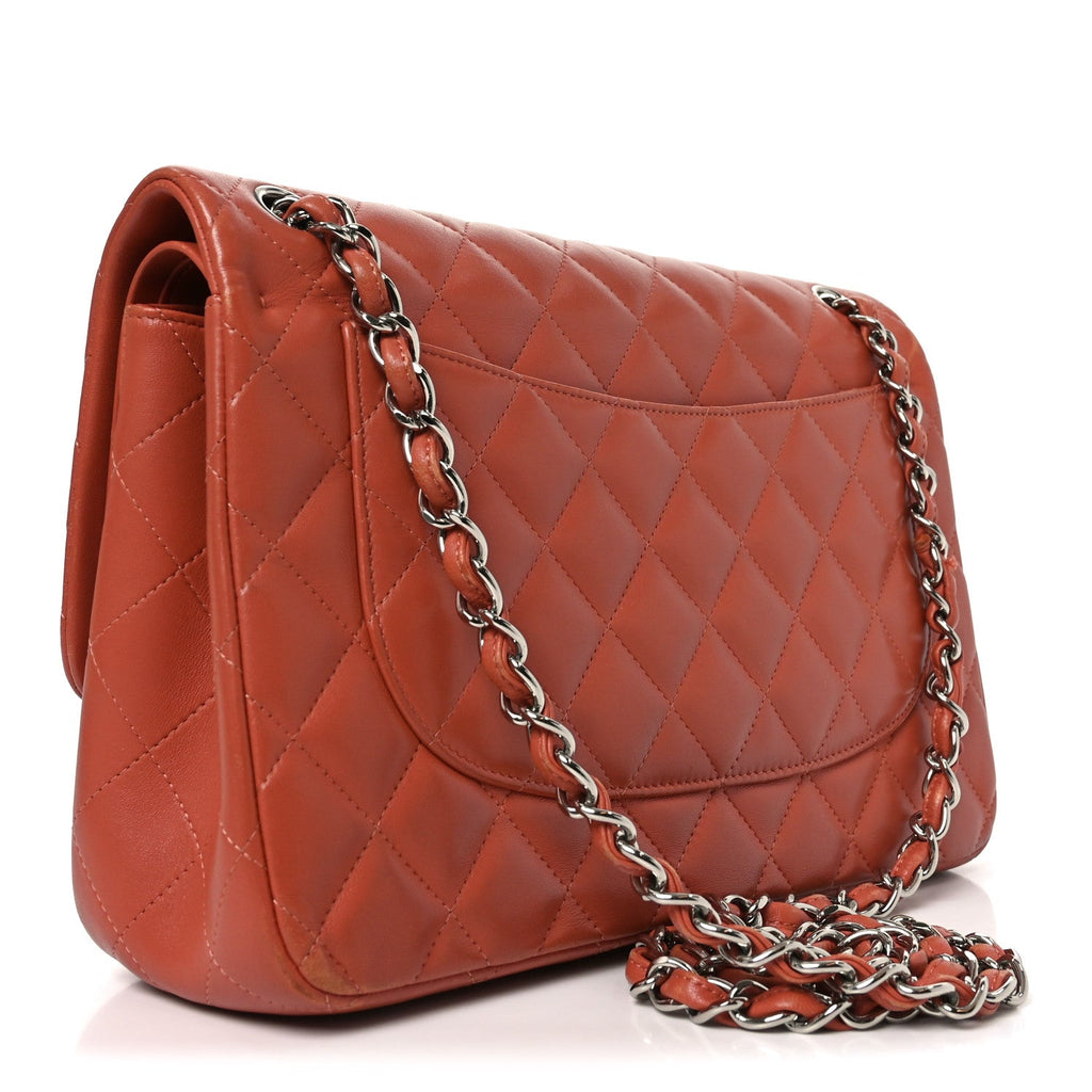 Lambskin Quilted Jumbo Double Flap Orange