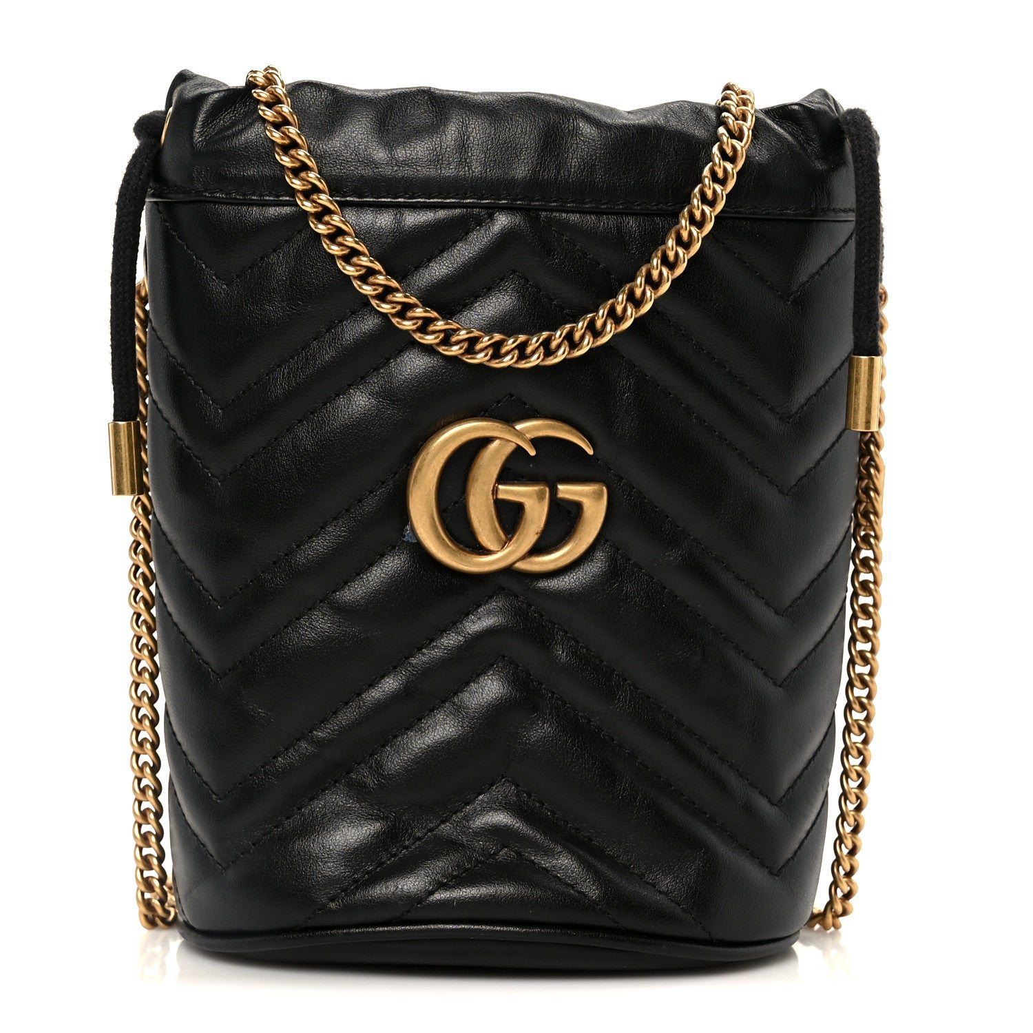 Calfskin Matelasse Mini GG Marmont 2.0 Bucket Bag Black