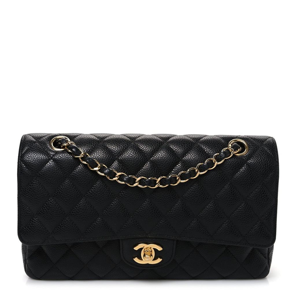 Caviar Quilted Medium Double Flap Black