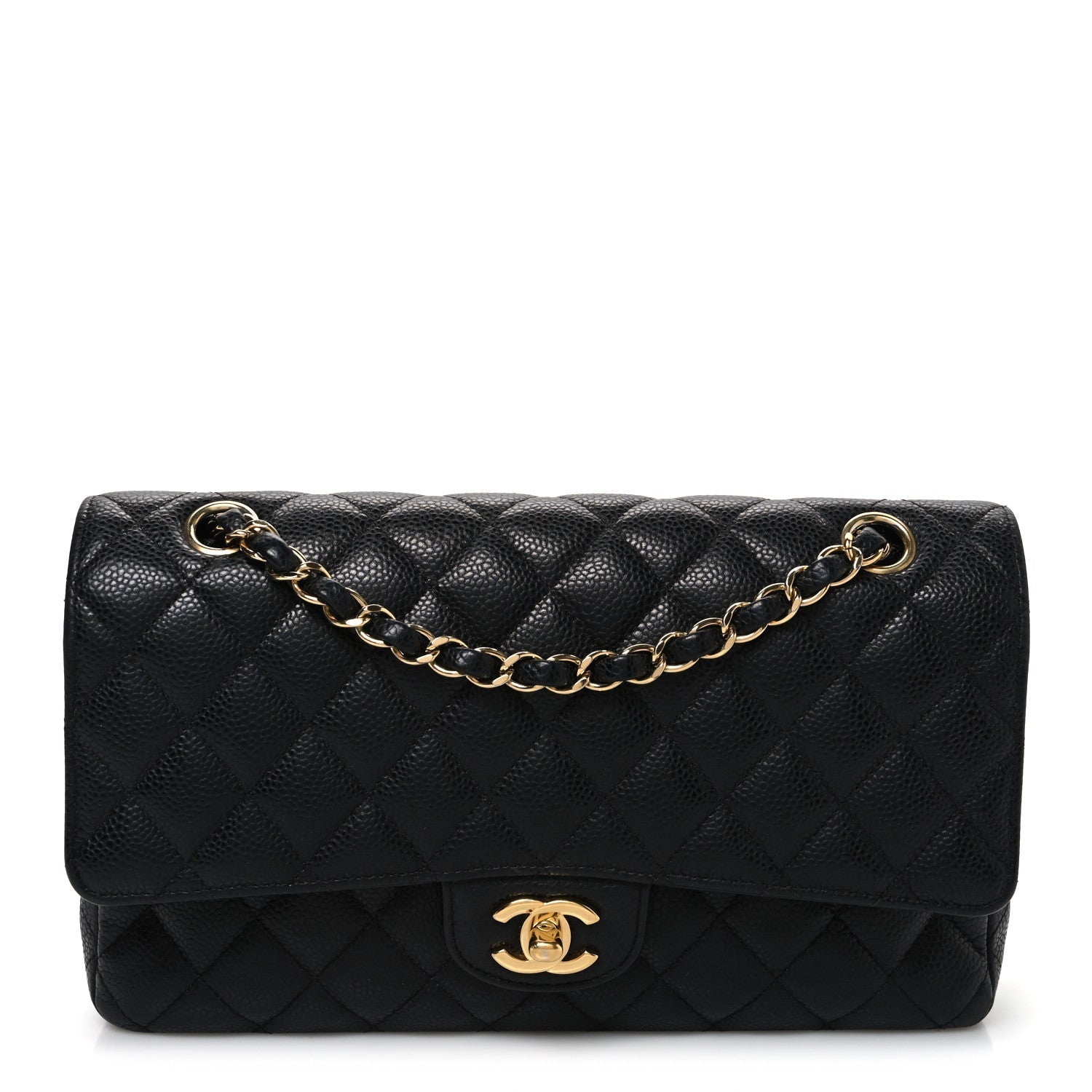 Caviar Quilted Medium Double Flap Black
