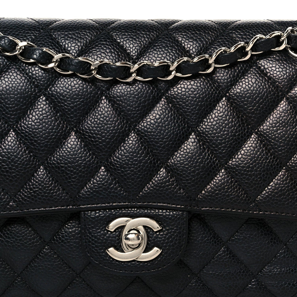Caviar Quilted Medium Double Flap Black