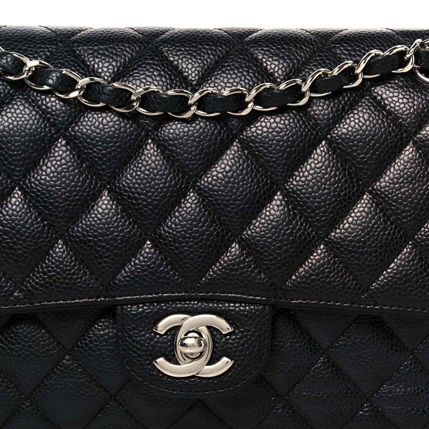 Caviar Quilted Medium Double Flap Black