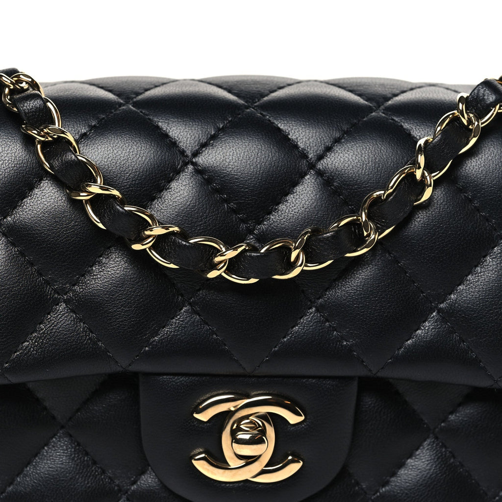 Lambskin Quilted Mini Rectangular Flap Black