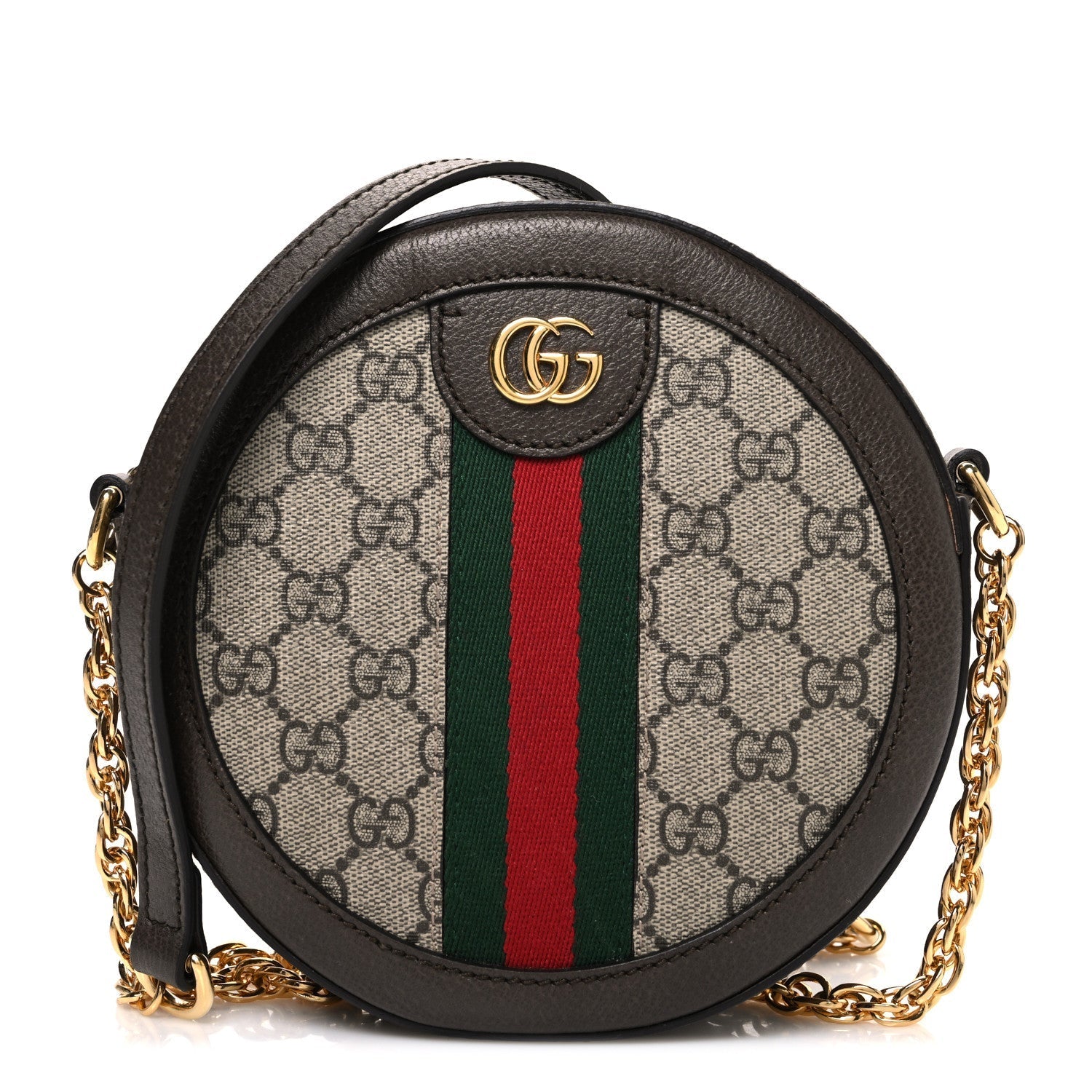 GG Supreme Monogram Web Mini Ophidia Round Shoulder Bag Brown