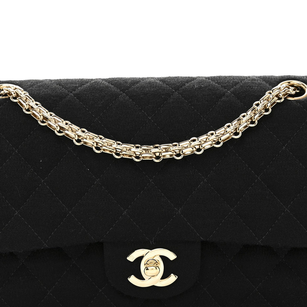 Jersey Quilted Medium Bijoux Chain Double Flap Black