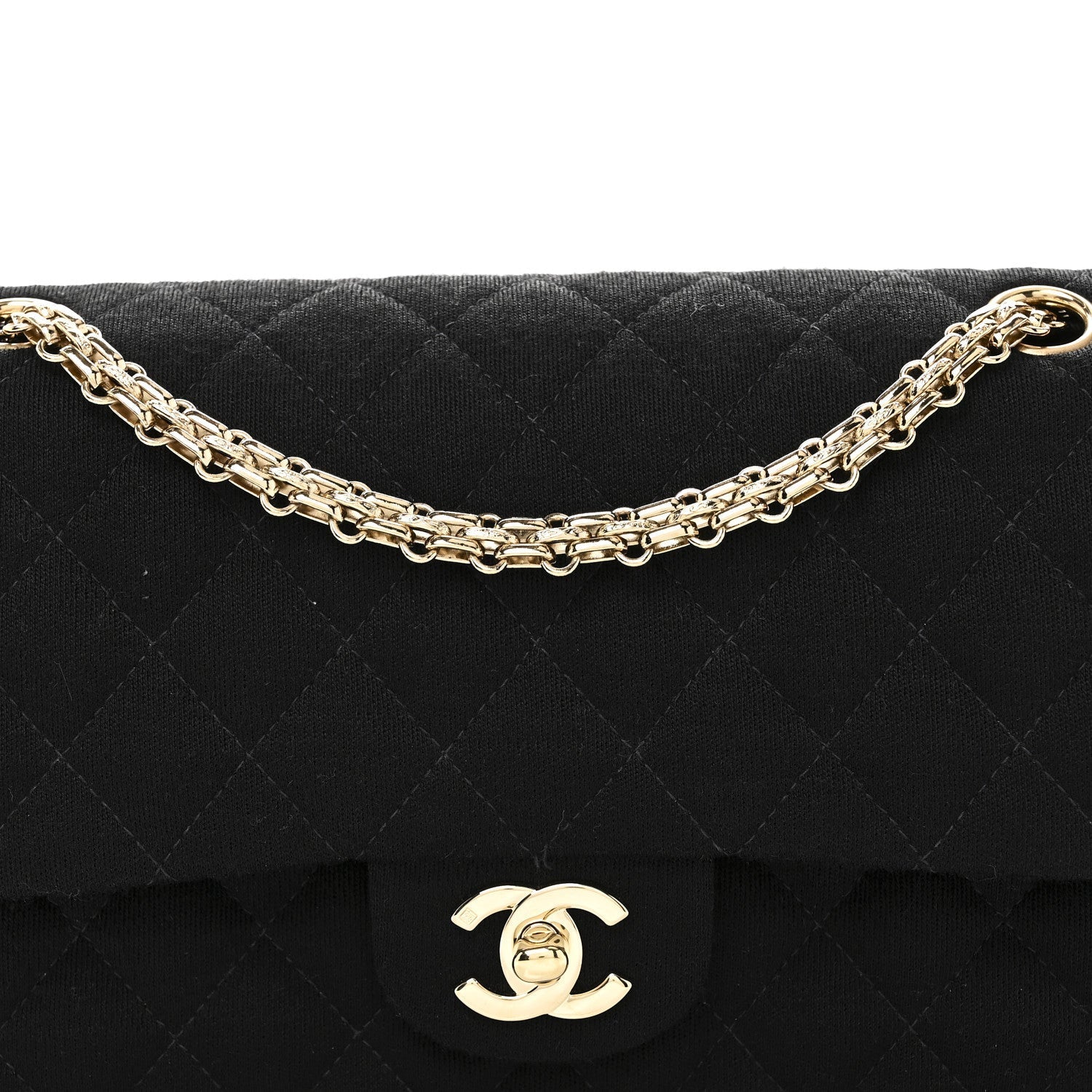 Jersey Quilted Medium Bijoux Chain Double Flap Black