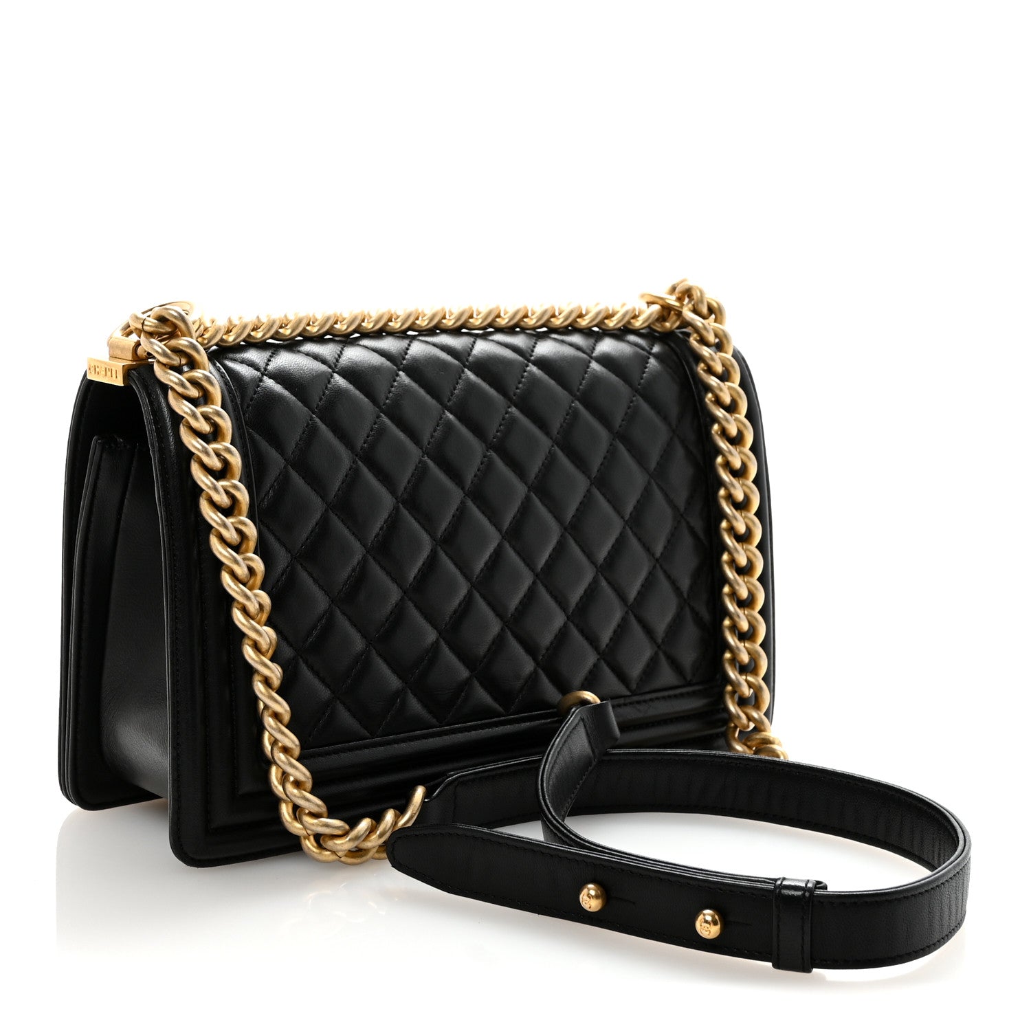 Lambskin Quilted Medium Boy Flap Black