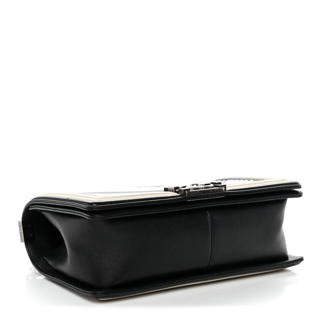 Calfskin Pleated Medium Boy In Rome Flap Black White